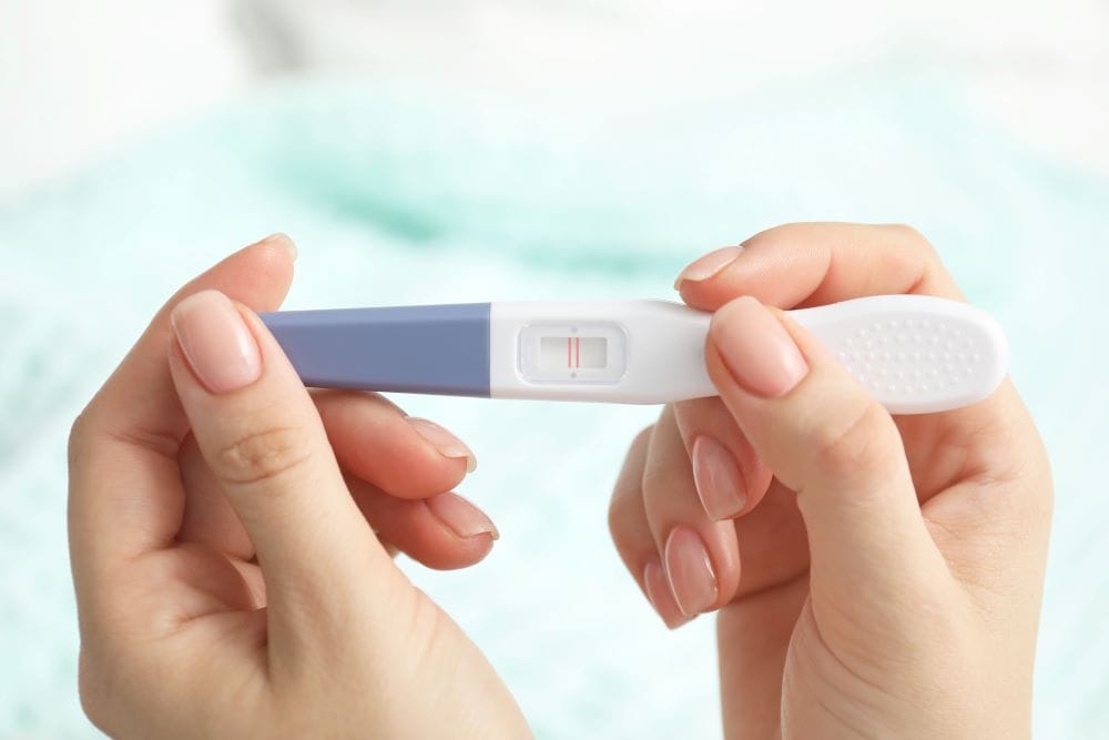 A pregnancy test showing positive results