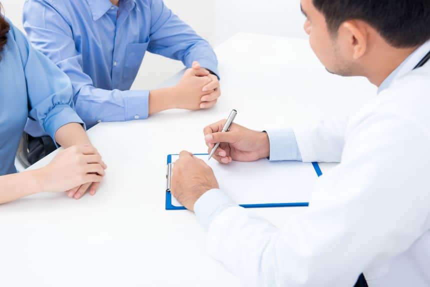 Couple consulting about infertility issues due to azoospermia