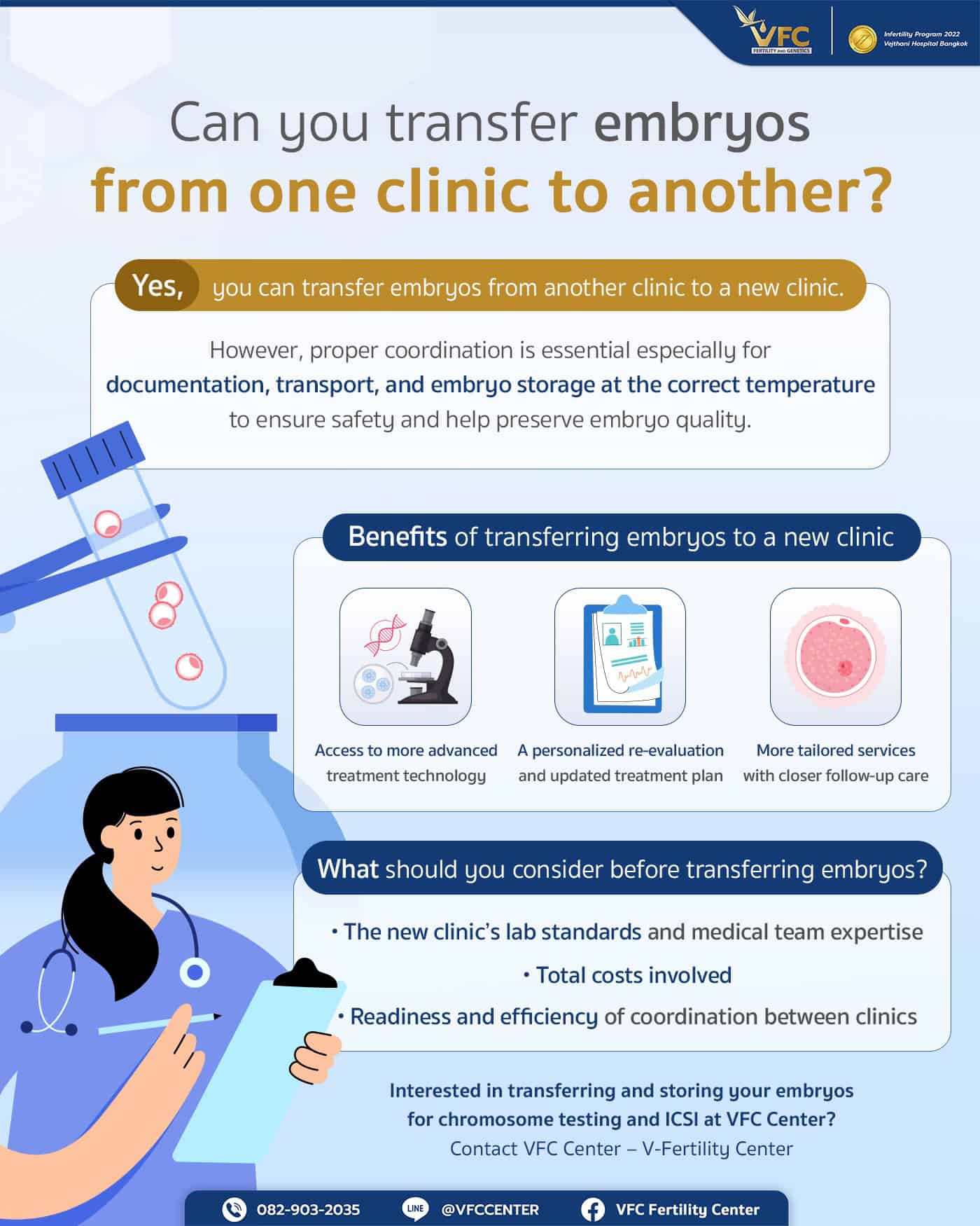 Can embryos be transferred to a new clinic, and what are the benefits?