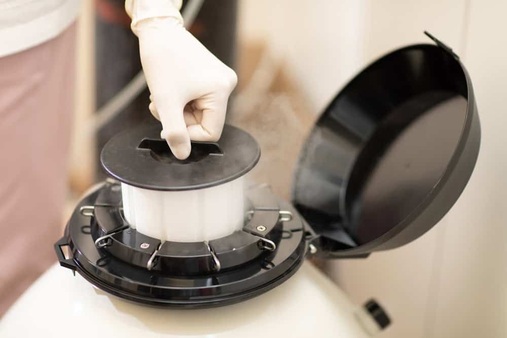 Cryopreservation of embryos using liquid nitrogen in a fertility clinic.